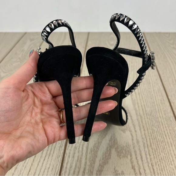 Stuart Weitzman Gemcut 100 Swarovski Crystal Sandals 39/8.5B Black Suede $650 - Picture 7 of 11